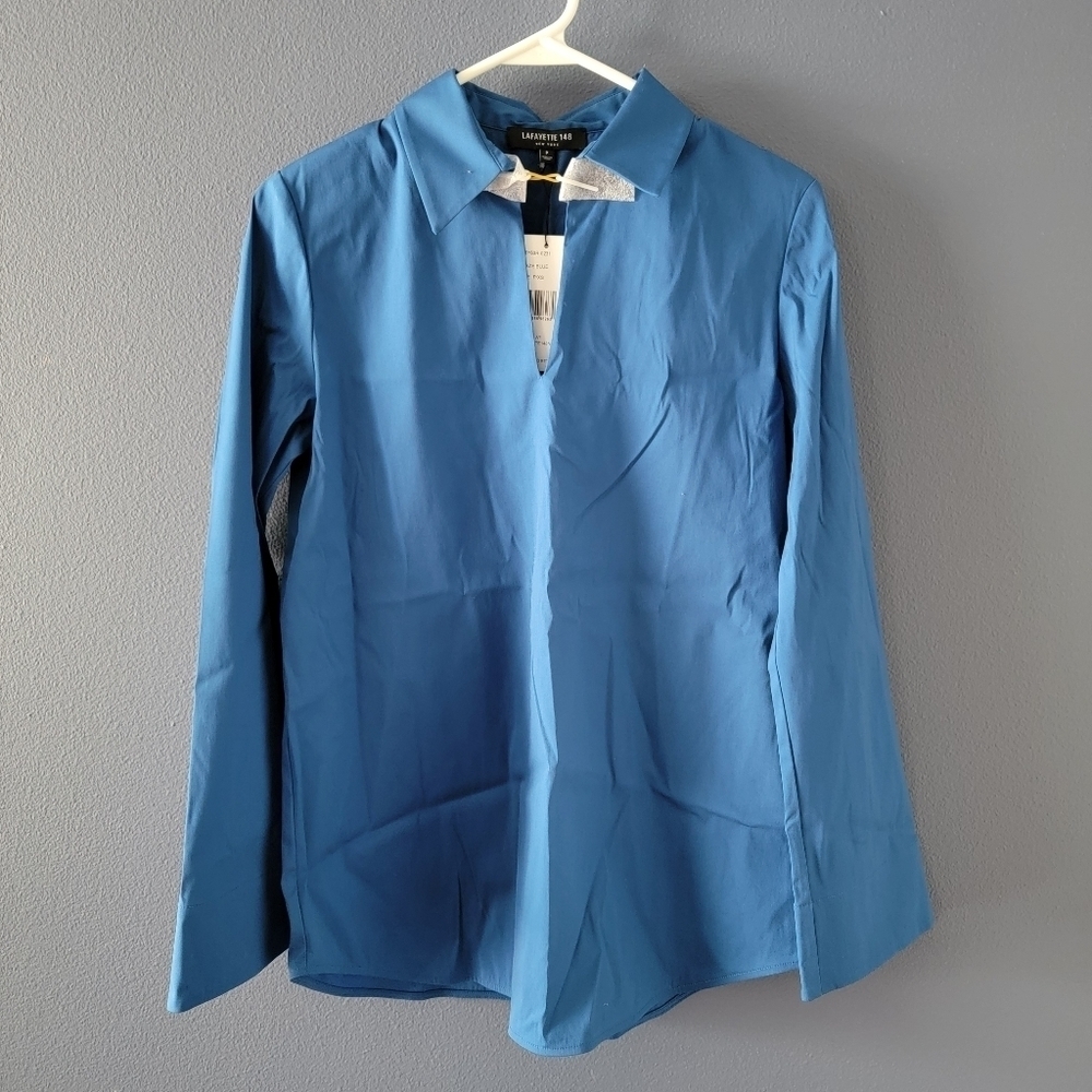 Lafayette 148 New York Long Sleeve Shirt Women's Size P/XS Glazed Blue NWT